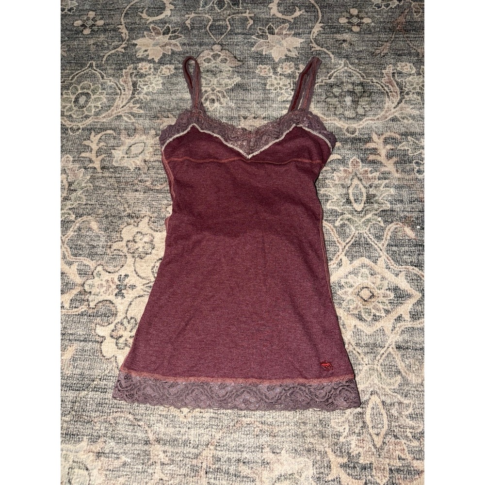 Vintage Y2K Abercrombie & Fitch Burgundy Lace Cami Cotton Ribbed